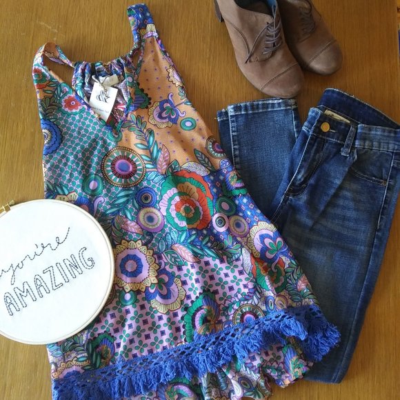 Umgee | Boho Blues Swing Top | L | New - Picture 5 of 15